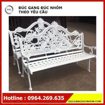 Ghế sân vườn công viên gang đúc và hàn liền khối màu trắng