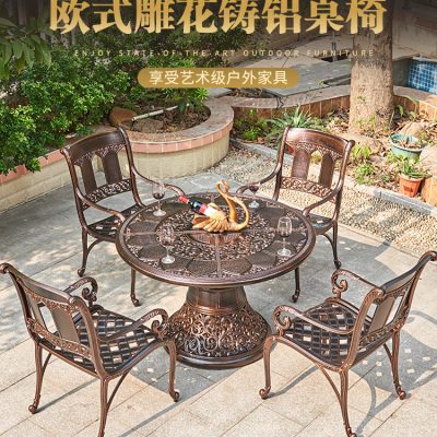 Bộ bàn ghế nhôm đúc ngoài trời màu đỏ nhạt BGSVNK_00004