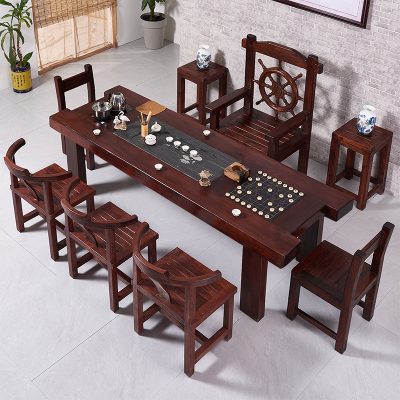 Bộ bàn ghế bàn trà gỗ Thuyền 2m6 - 7 ghế khách, 1 ghế chủ. Đủ bộ trà và bàn cờ