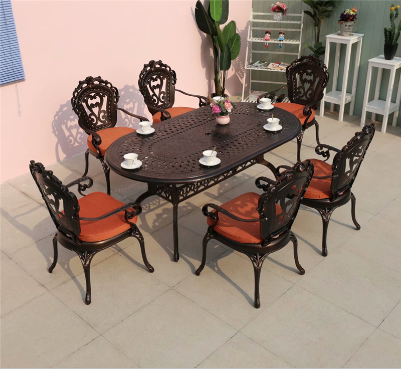 Ban công sân vườn ngoài trời bàn ghế nhôm đúc ngoài trời patio nhôm bàn ghế thư giãn nhôm hình bầu dục bàn ghế dài (3)