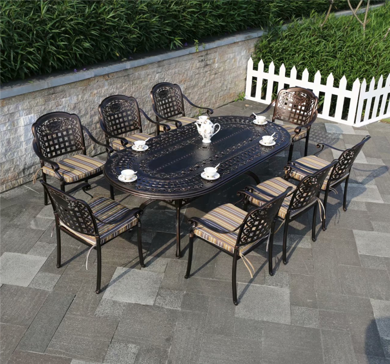 Ban công sân vườn ngoài trời bàn ghế nhôm đúc ngoài trời patio nhôm bàn ghế thư giãn nhôm hình bầu dục bàn ghế dài (4)