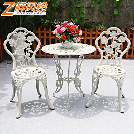 Bàn ghế ngoài trời Zifengling bộ ba tấm ngoài trời phong cách châu âu ban công sắt mỹ nghệ sân vườn bàn ghế nhôm đúc kết hợp bàn ghế (4)