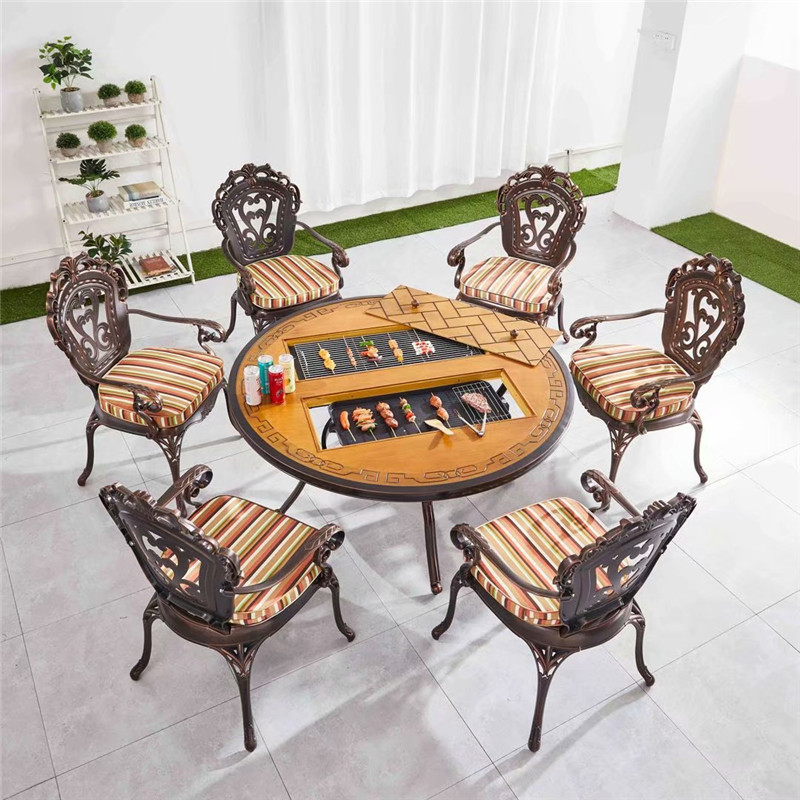 Ngoài trời sân vườn ngoài trời nhôm đúc bàn ghế nướng ngoài trời ban công ngoài trời biệt thự ngoài trời bàn ghế nhôm mỹ bộ ba món 5 món (2)