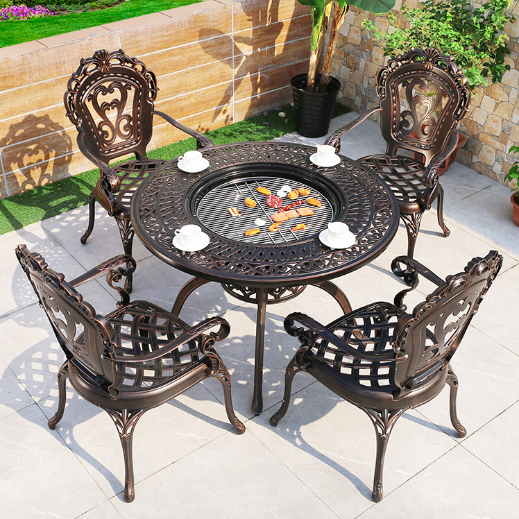 Ngoài trời sân vườn ngoài trời nhôm đúc bàn ghế nướng ngoài trời ban công ngoài trời biệt thự ngoài trời bàn ghế nhôm mỹ bộ ba món 5 món (2)