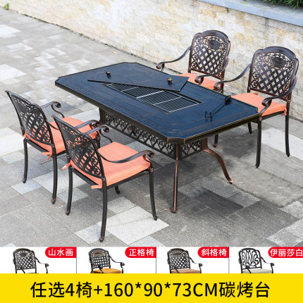 Sân ngoài trời nhôm đúc bàn ghế nướng biệt thự sân vườn ngoài trời hộ gia đình bếp nướng than điện bàn ghế đá cẩm thạch Bộ bàn ghế 5 món 1