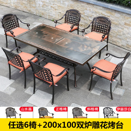 Sân ngoài trời nhôm đúc bàn ghế nướng biệt thự sân vườn ngoài trời hộ gia đình bếp nướng than điện bàn ghế đá cẩm thạch Bộ bàn ghế 5 món 12