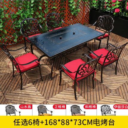 Sân ngoài trời nhôm đúc bàn ghế nướng biệt thự sân vườn ngoài trời hộ gia đình bếp nướng than điện bàn ghế đá cẩm thạch Bộ bàn ghế 5 món 14