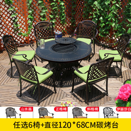 Sân ngoài trời nhôm đúc bàn ghế nướng biệt thự sân vườn ngoài trời hộ gia đình bếp nướng than điện bàn ghế đá cẩm thạch Bộ bàn ghế 5 món 17