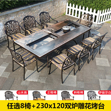 Sân ngoài trời nhôm đúc bàn ghế nướng biệt thự sân vườn ngoài trời hộ gia đình bếp nướng than điện bàn ghế đá cẩm thạch Bộ bàn ghế 5 món 2