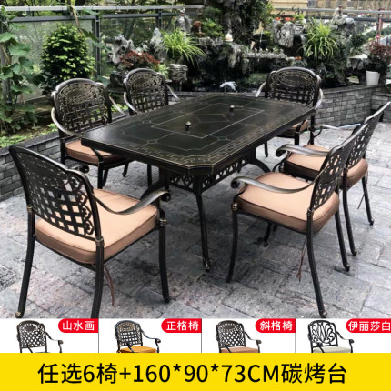 Sân ngoài trời nhôm đúc bàn ghế nướng biệt thự sân vườn ngoài trời hộ gia đình bếp nướng than điện bàn ghế đá cẩm thạch Bộ bàn ghế 5 món 20