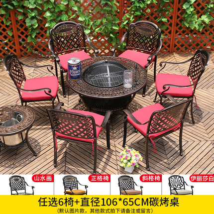 Sân ngoài trời nhôm đúc bàn ghế nướng biệt thự sân vườn ngoài trời hộ gia đình bếp nướng than điện bàn ghế đá cẩm thạch Bộ bàn ghế 5 món 22