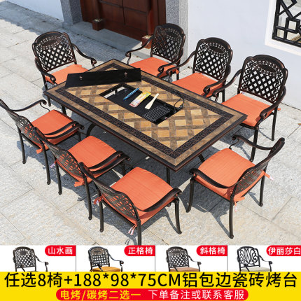 Sân ngoài trời nhôm đúc bàn ghế nướng biệt thự sân vườn ngoài trời hộ gia đình bếp nướng than điện bàn ghế đá cẩm thạch Bộ bàn ghế 5 món 23