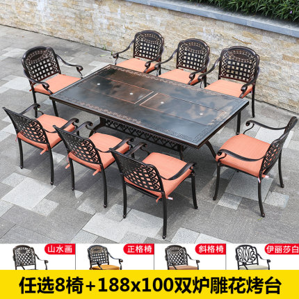 Sân ngoài trời nhôm đúc bàn ghế nướng biệt thự sân vườn ngoài trời hộ gia đình bếp nướng than điện bàn ghế đá cẩm thạch Bộ bàn ghế 5 món 26