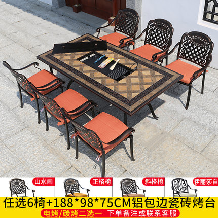 Sân ngoài trời nhôm đúc bàn ghế nướng biệt thự sân vườn ngoài trời hộ gia đình bếp nướng than điện bàn ghế đá cẩm thạch Bộ bàn ghế 5 món 4