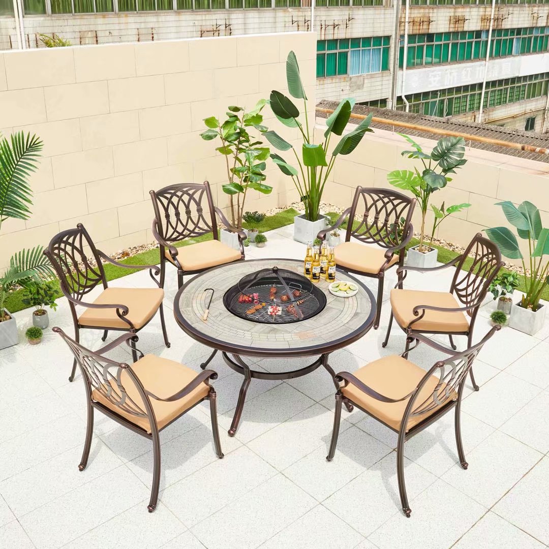Sân vườn ngoài trời nhôm đúc bàn ghế nướng ngoài trời ban công biệt thự sân trong tất cả các đồ nội thất thư giãn bằng nhôm ngoài trời nhôm ba hoặc năm bộ (1)