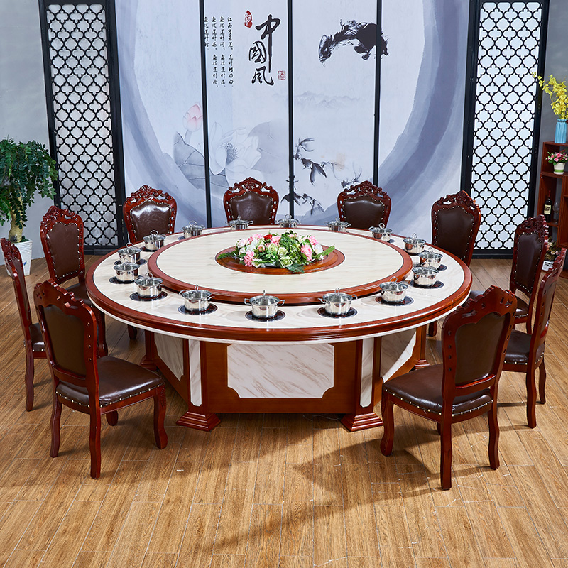 Bàn lẩu bếp từ một khách sạn thương mại bàn ăn điện bàn tròn lớn khách sạn hộp 15 người 20 người bàn xoay (4)