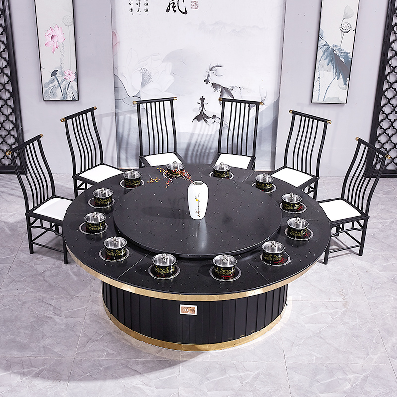 Bàn lẩu thương mại và bếp từ một mặt đá cẩm thạch không hút thuốc khách sạn bàn ghế tròn điện kết hợp một người một nồi (3)