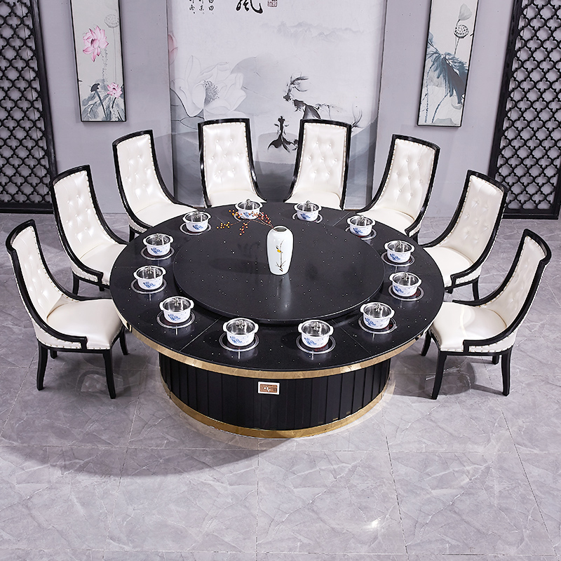 Bàn lẩu thương mại và bếp từ một mặt đá cẩm thạch không hút thuốc khách sạn bàn ghế tròn điện kết hợp một người một nồi (4)