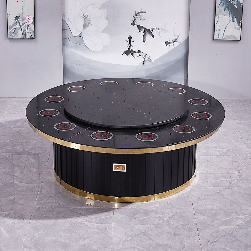 Bàn lẩu thương mại và bếp từ một mặt đá cẩm thạch không hút thuốc khách sạn bàn ghế tròn điện kết hợp một người một nồi (5)