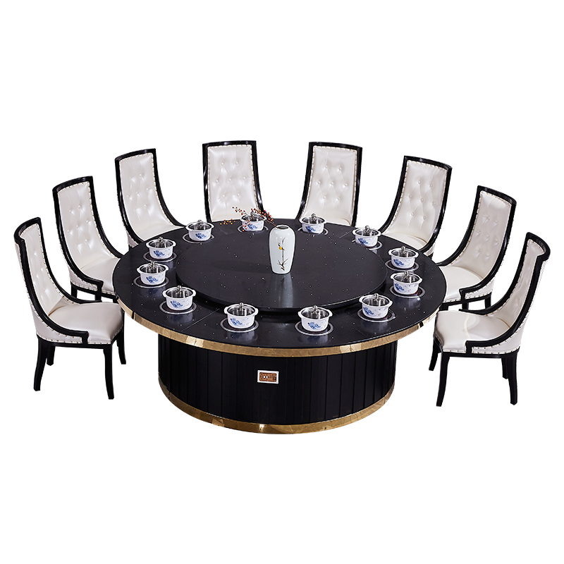 Bàn lẩu thương mại và bếp từ một mặt đá cẩm thạch không hút thuốc khách sạn bàn ghế tròn điện kết hợp một người một nồi (6)