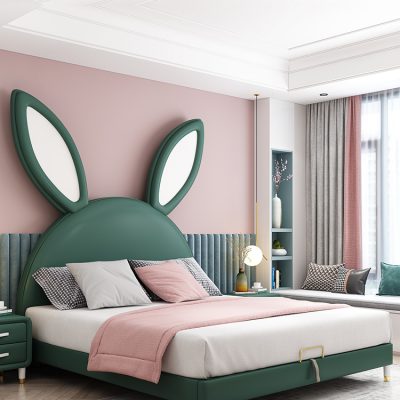 Giường ngủ trẻ em nghệ thuật bằng da Mỹ đơn giản và sáng tạo Giường thỏ 1,5 m nội thất phòng trẻ em 1,2 giường công chúa Bắc Âu