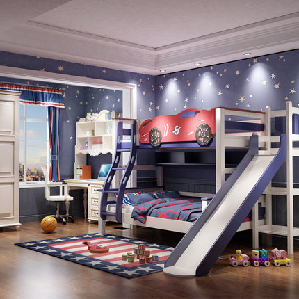 Giường tầng trẻ em, bé gái, bé trai, mẹ và con, bộ đồ nội thất tiết kiệm không gian bằng gỗ nguyên khối kết hợp giường đa chức năng (2)