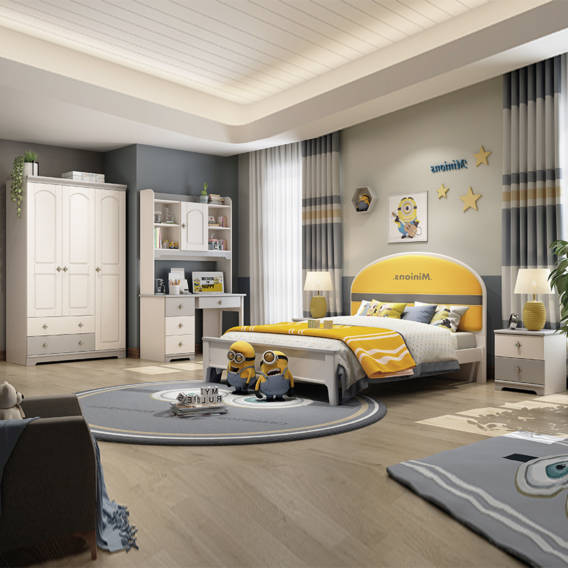 Giường trẻ em bé trai giường đơn 1,2 1,5m giường trẻ em phòng ngủ phòng trẻ em kết hợp đồ nội thất bộ (2)