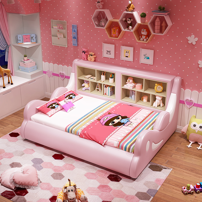 Giường trẻ em cô gái hoạt hình giường công chúa giường với lan can phòng trẻ em nội thất kết hợp bộ tủ quần áo giường một (3)
