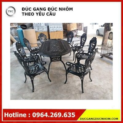 Bộ bàn ghế sân vườn nhôm đúc hình bầu dục