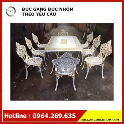 Bàn ghế sân vườn vàng trắng 1m470
