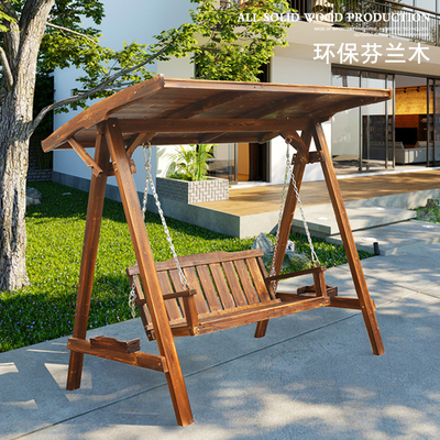 Xích đu ngoài trời sân trong bằng gỗ chắc chắn ghế xích đu ngoài trời ban công sân thượng treo ghế chống ăn mòn xích đu gỗ đôi trẻ em nhà giải trí