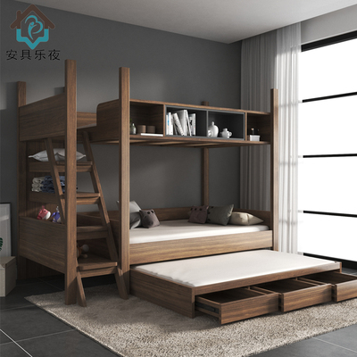 Giường tầng cao và thấp bằng gỗ nguyên khối kiểu Bắc Âu đa chức năng cho bé trai và bé gái, giường lưu trữ đôi cho căn hộ nhỏ