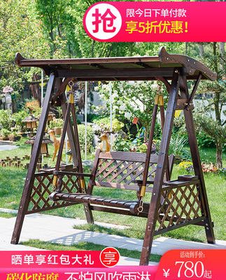 Xích đu ngoài trời sân trong bằng gỗ chắc chắn ghế xích đu ngoài trời sân thượng treo ghế xích đu đôi chống ăn mòn ban công gỗ xích đu trong nhà