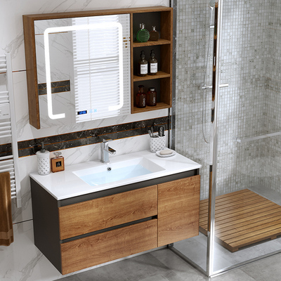 Tủ phòng tắm hiện đại tối giản kết hợp bồn rửa tay bồn rửa mặt bằng sứ phòng tắm tích hợp bàn trang điểm gương tủ bộ phòng tắm