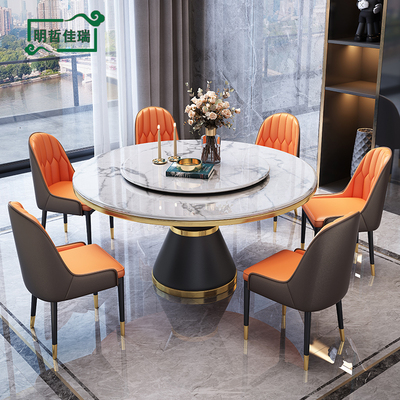 Bàn ăn bằng đá cẩm thạch sang trọng nhẹ nhàng hiện đại kết hợp bàn tròn Bàn ăn bằng đá tối giản kiểu Ý Bàn ăn hộ gia đình căn hộ nhỏ với bàn xoay