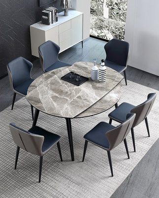 Bàn ăn tấm đá Ligetu đơn giản hộ gia đình nhỏ đa chức năng Bàn ăn gỗ rắn kiểu Bắc Âu Bàn tròn kính thiên văn có thể gập lại