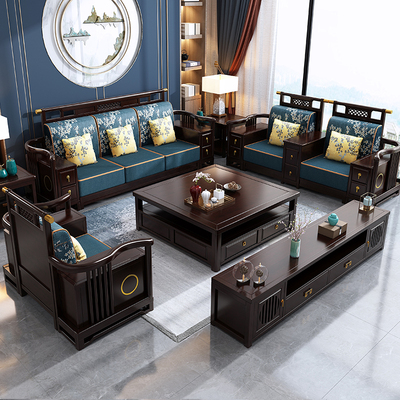 Mới phong cách Trung Quốc sofa gỗ mun biệt thự căn hộ lớn phòng khách trường kỷ gỗ cao su kết hợp mùa đông và mùa hè sử dụng kép tất cả đồ nội thất bằng gỗ rắn