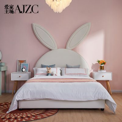 Love home Giường ngủ trẻ em nghệ thuật bọc da Mỹ đơn giản và sáng tạo Giường thỏ 1,5 m nội thất phòng trẻ em 1,2 giường công chúa