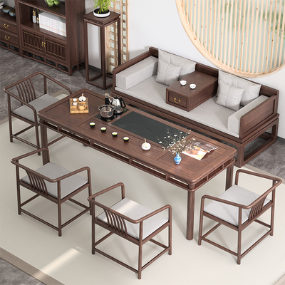 Bàn trà mới của Trung Quốc và ghế Bàn trà kết hợp gỗ óc chó đen Bàn trà Kungfu Bàn trà phòng trà Zen Bàn trà đơn giản hiện đại