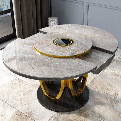 Bàn ăn sang trọng nhẹ và ghế kết hợp bàn ăn nhà hiện đại tối giản đĩa đá bếp từ đa chức năng bàn xoay kính thiên văn bàn ăn tròn