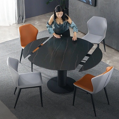 Bàn ăn đá phiến phong cách Ý, bàn tròn có thể thay đổi, căn hộ nhỏ tối giản hiện đại, kết hợp bàn ghế ăn dạng ống lồng xoay đa năng