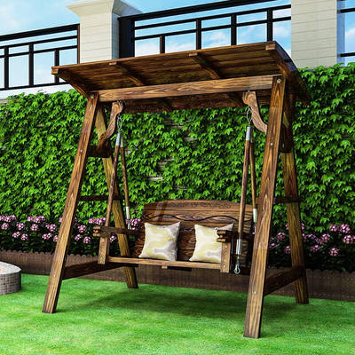 Ngoài trời cacbon hóa chống ăn mòn rắn gỗ xích đu ngoài trời người lớn trẻ em ghế treo đôi ban công vườn dày ghế bập bênh