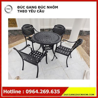 Bàn ghế sân vườn nhôm đúc nhập khẩu sơn tĩnh điện để ngoài trời nan ca rô