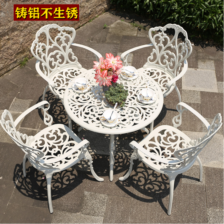 Bàn ghế nhôm đúc sân vườn ngoài trời lưới đỏ ban công lộ thiên sân ngoài trời bàn ghế nhôm đúc biệt thự toàn bộ nhôm ba năm bộ (1)