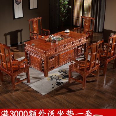 Bàn trà gỗ rắn bộ bàn trà phong cách trung quốc mới kết hợp văn phòng nhà phòng khách bàn cà phê bộ một bàn trà cây du ban công