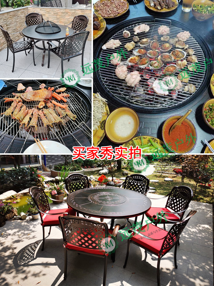 Bộ bàn ghế ngoài trời sân vườn bếp nướng nhôm đúc kết hợp ngoài trời ban công nhỏ sắt rèn bàn ghế thư giãn ngoài trời (2)