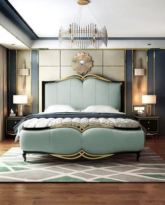 Giường gỗ đặc kiểu Mỹ giường 1,8m phòng ngủ chính giường ngủ bọc da sang trọng giường ngủ công chúa giường ngủ bọc da sang trọng nội thất nghệ thuật giường ngủ phong cách Châu Âu