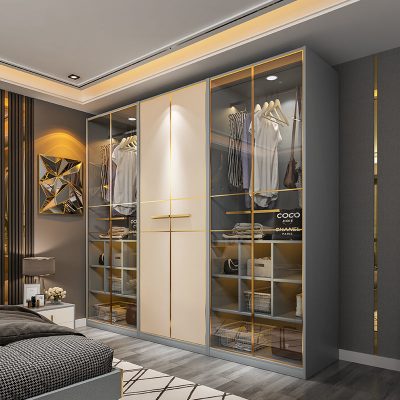 Phòng ngủ hợp kim nhôm hiện đại và đơn giản phòng ngủ mở áo choàng đa chức năng tất cả đồ nội thất bằng nhôm tùy chỉnh toàn bộ ngôi nhà