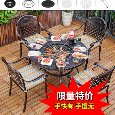 Bàn ghế nhôm đúc cao cấp, kèm bếp nướng 2 ngăn.