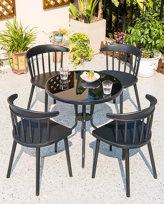 Bàn ghế thư giãn ngoài trời kết hợp sắt rèn chống thấm chống nắng hiện đại tối giản sân vườn sân vườn nhựa ngoài trời ban công